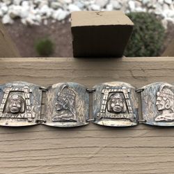 Unique Vintage/Antique Sterling Silver .900 Native 50.5G Maker Marked 7” Bracele