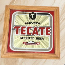 VINTAGE FRAMED MIRRORED “CERVEZA TECATE IMPORTED BEER”  HECHO EN MEXICO. BAR DECOR 