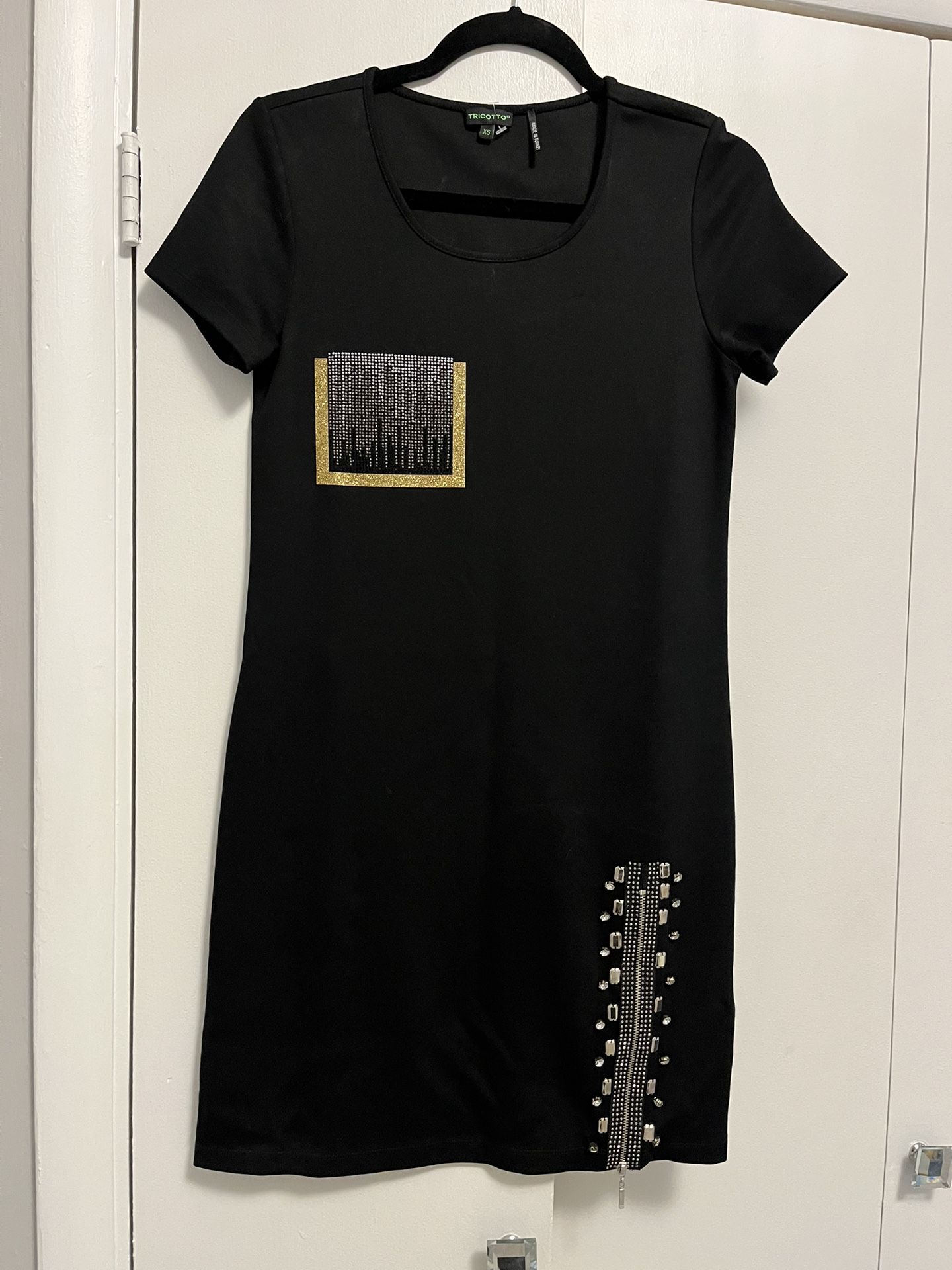 Tricotto New Black Tee Shirt Embellished Dress SZ XS