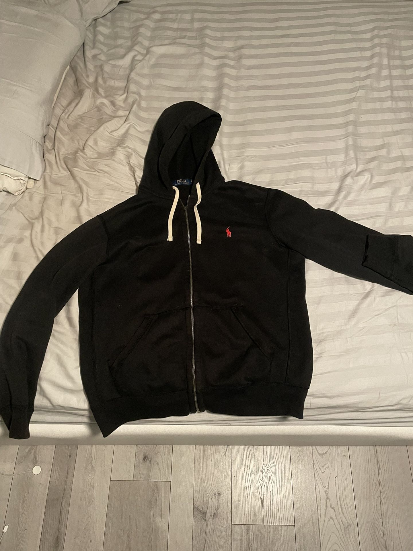 Mens Large Polo Ralph Lauren Classic Fleece Full Zip Hoodie Black