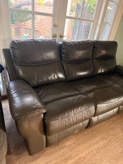 Top Grain Genuine Leather Dark Gray Recliner Couch Sofa