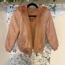ZARA Girls Faux Fur Jacket – Size 11–12 (Blush Pink)