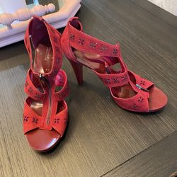 New Michael Kors Red Leather Upper Heel 