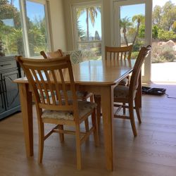 Solid Wood Kitchen Table 60” With Leaf & 4 Chairs 