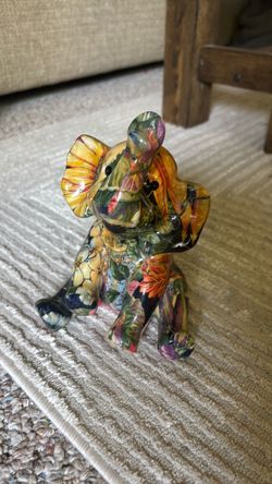 Vintage Decoupage Floral Elephant Figurine