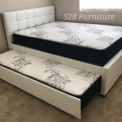 Full Twin White Trundle Bed With Ortho Mattress Included!!
