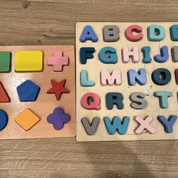 Wooden Alphabet And Shapes Puzzles
