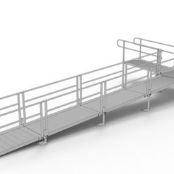 28' L x 3' W EZ-ACCESS® PATHWAY L-Shaped Aluminum Wheelchair Ramp Kit With 4' Turn Platform