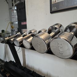 Chrome dumbells with Hoist rack