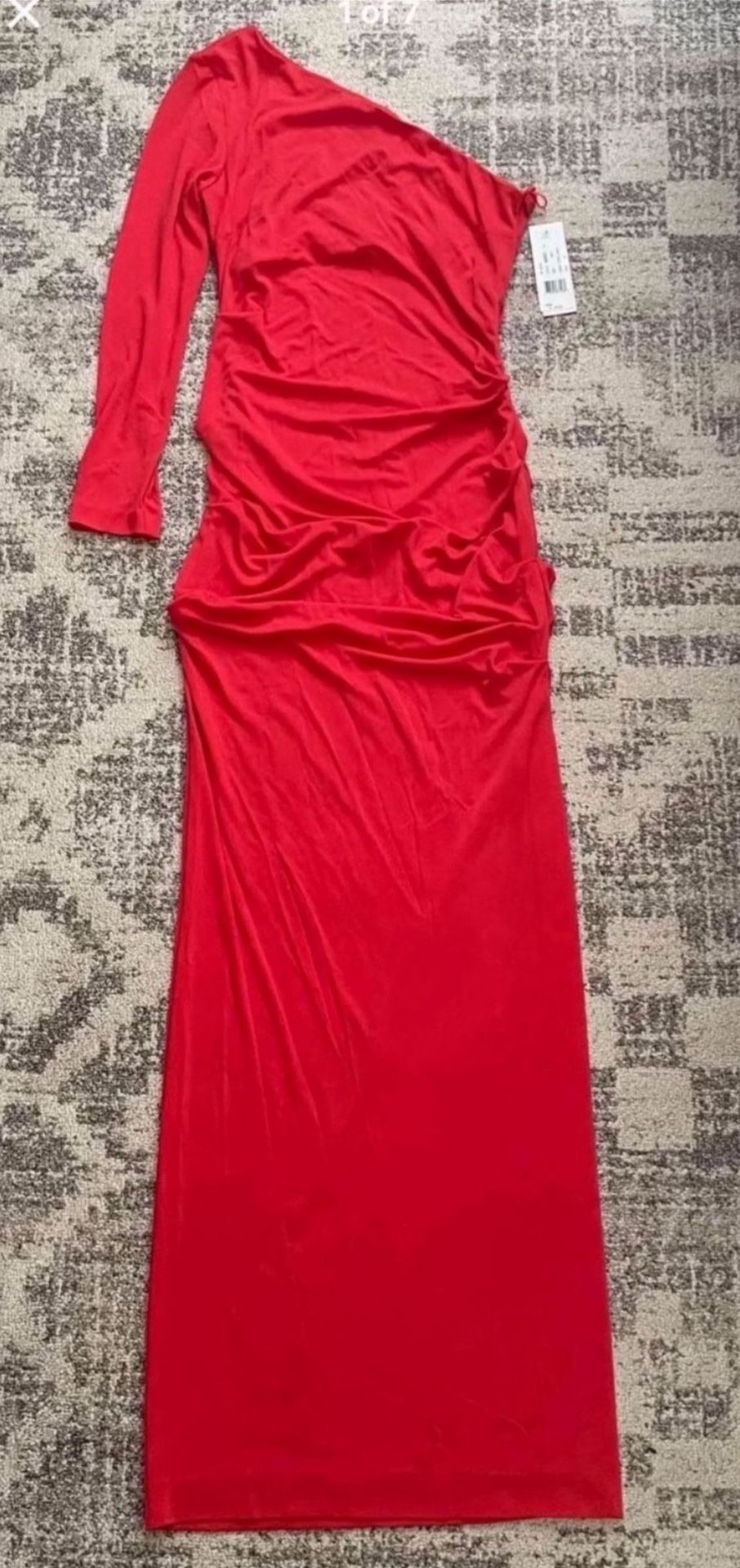 NWT Nicole Miller one shoulder maxi dress with thigh slit in red size 10