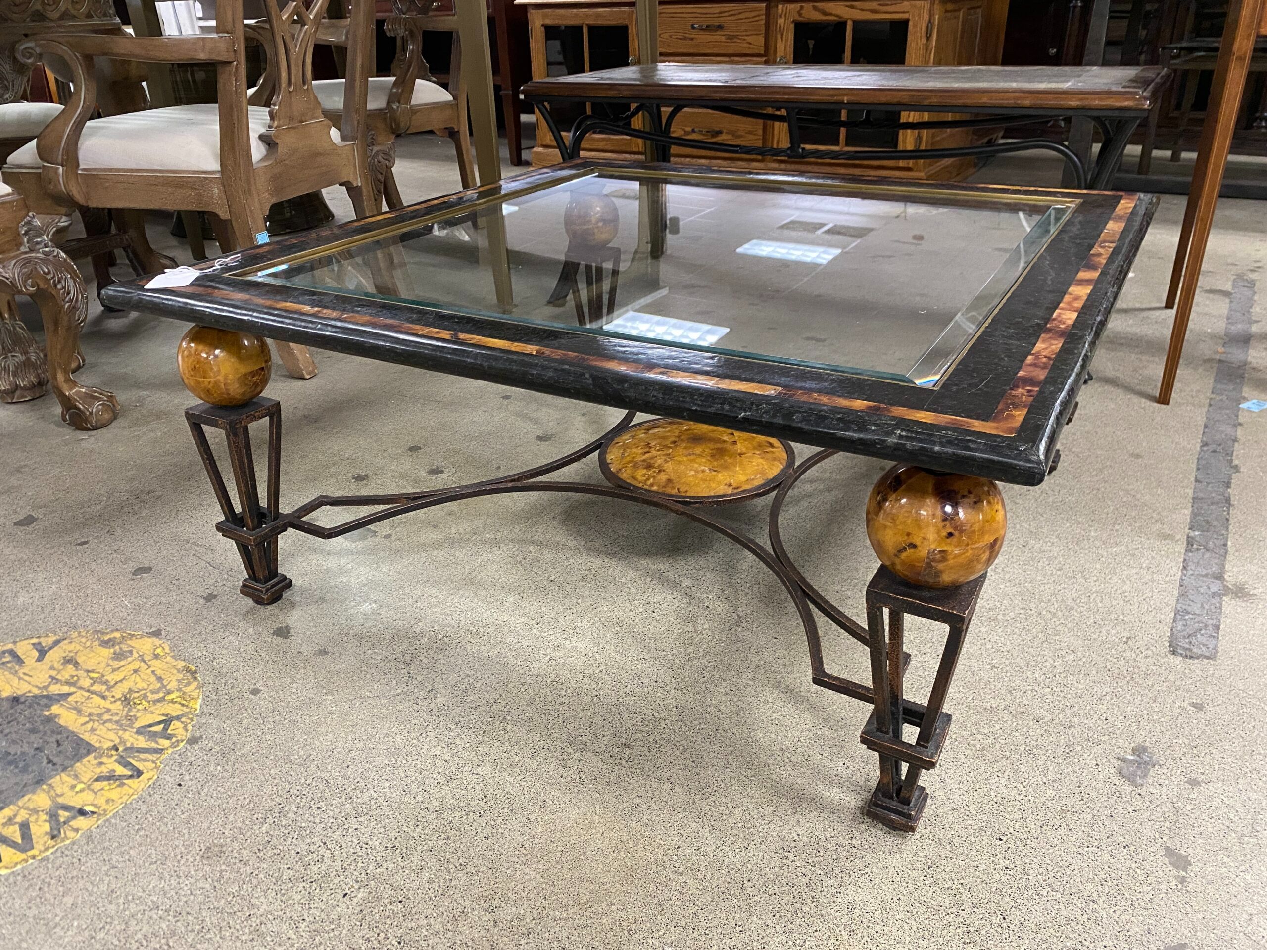 Mixed Media Square Coffee Table w/ Marble Accents