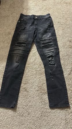 Distressed Moto Skinny Jeans - Faded Black - Size 28