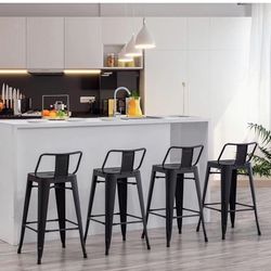  24 inch Metal Bar Stools Set of 4 Modern Counter Height Stools with Backs Low Back Bar Chairs for Indoor Outdoor Matte Black