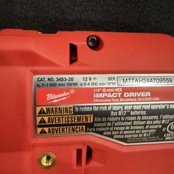 Milwaukee M12 1/4” Hex Impact Drill Tool Only 