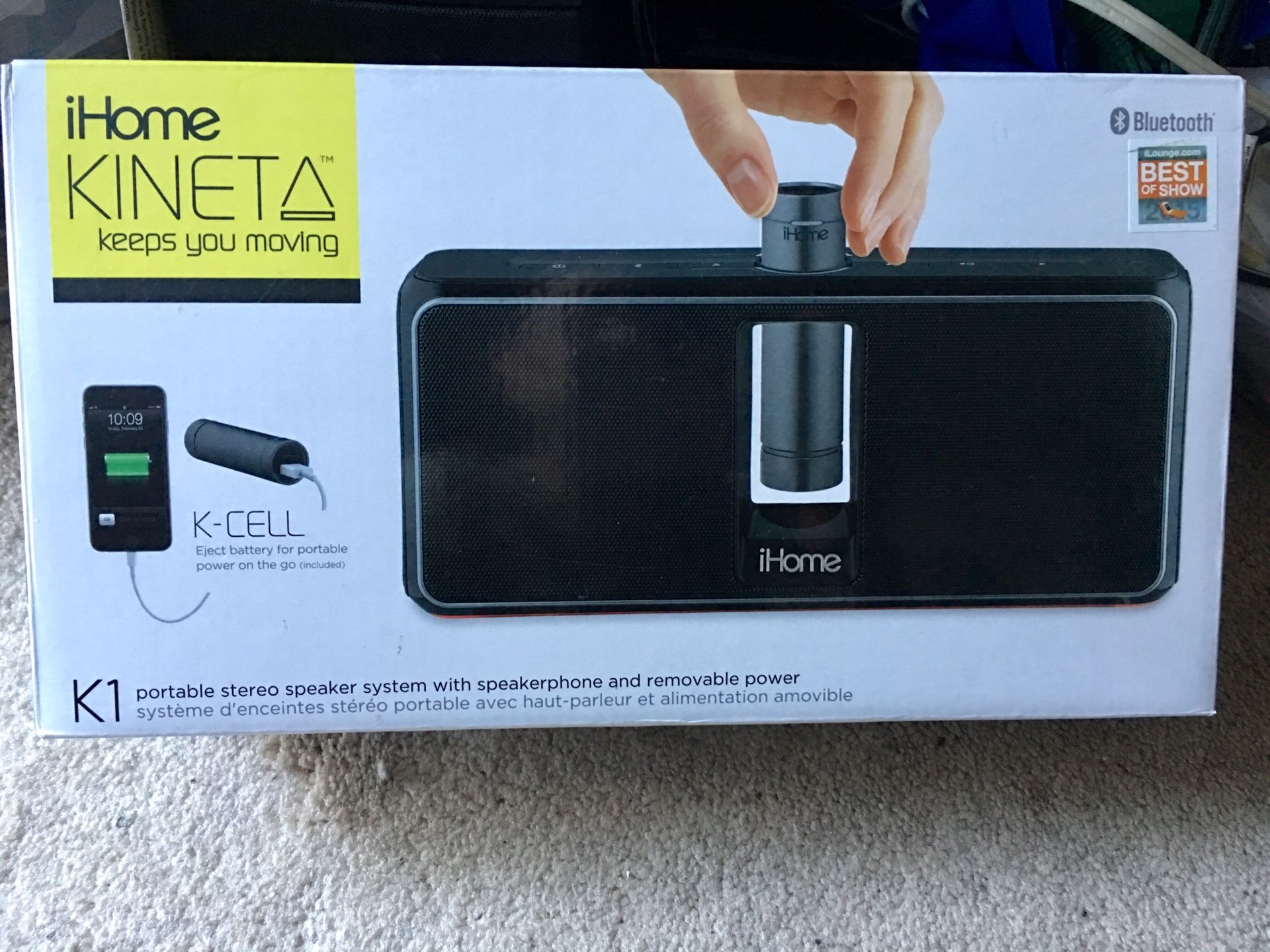 IHOME KINETA PORTABLE BLUETOOTH STEREO SPEAKER SYSTEM w/ REMOVABLE POWER