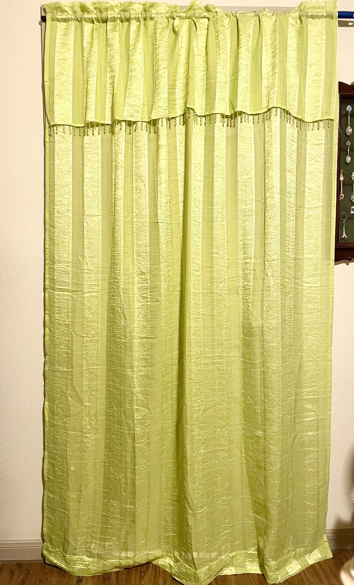 NEW Crushed Sheer Panel with a Beaded Valance, Green