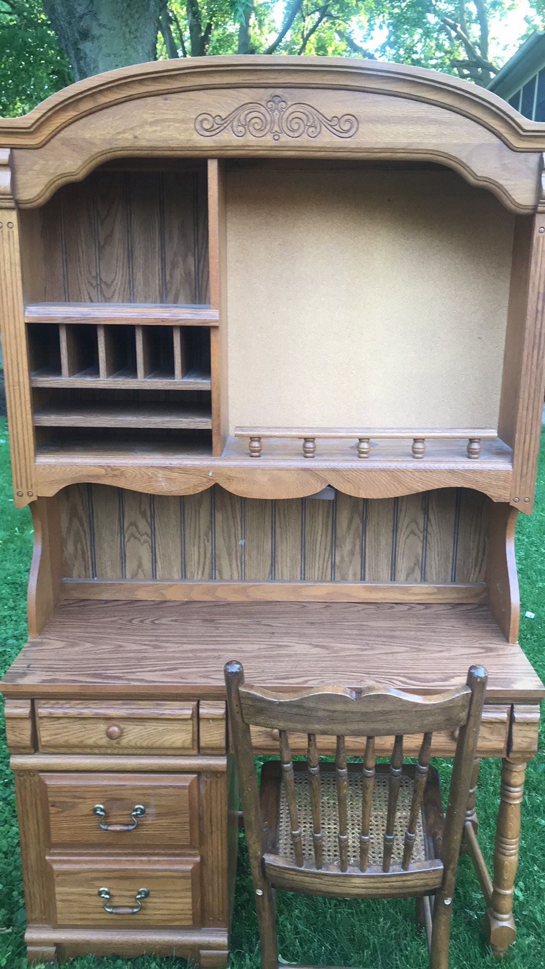 Price Reduction. Antique style sturdy wooden desk with top hutch.