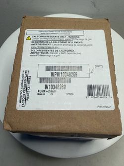 Part Number: WPW10348269 (also designated as W10348269). Name: Dishwasher Drain Pump (PUMP-DRAIN). Function: Responsible for the rapid and efficient e