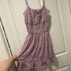 New Purple Floral Bow Dress