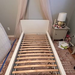 Twin Bed Frame (Ikea | White) + Slatted Bed Base