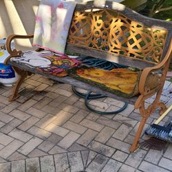 Antique Cast Iron & Wood-Slat Park Bench