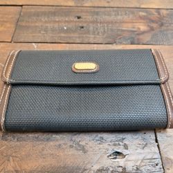 Vintage Liz Claiborne black Leather Womens Clutch wallet Tri Fold,