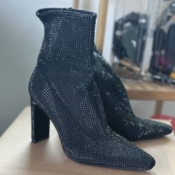 ZARA Black Rhinestone Heeled Ankle Boots  37 / 6.5 US
