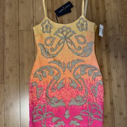 NEW nwt Needle & Thread Dress Pink Orange Yellow Sequin Dress size 4