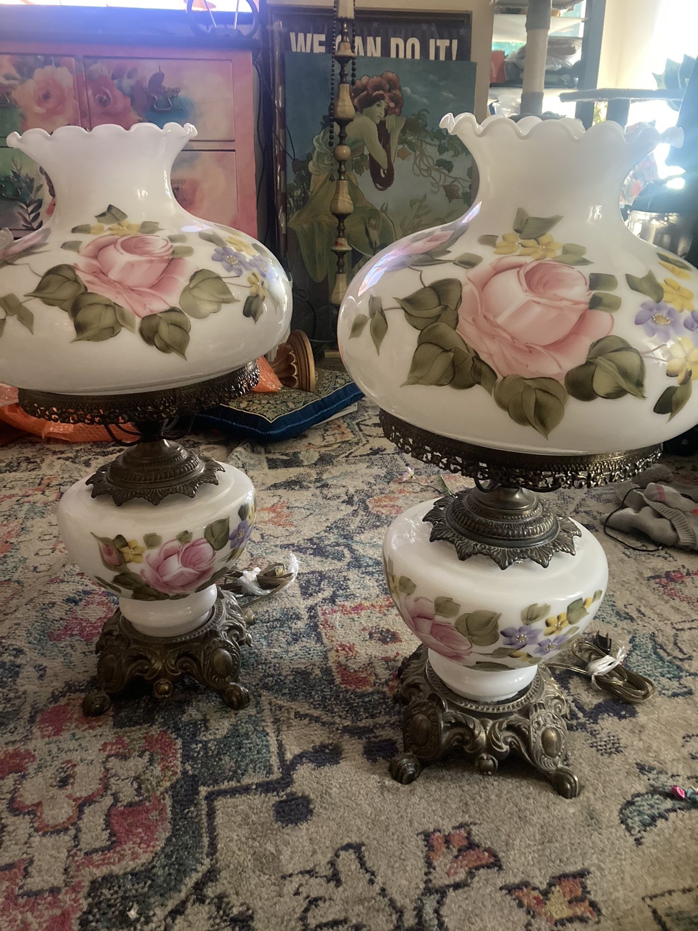 Really Large Pair Of Antique Hurricane Lamps