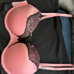 Victorias Secret Very Sexy Push-Up Bra Pink With Flower Black Lace 36B