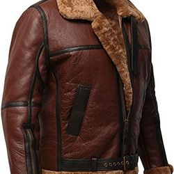 RAF Aviator Bomber Real Shearling Real Sheepskin Brown Leather Jacket