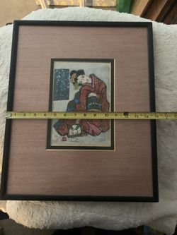 1898 Japanese Stencil Painting Vintage Art 