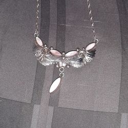 Steeling Silver And Morher Of Pearl Necklace. Short Chain So Smaller Necks Needed 