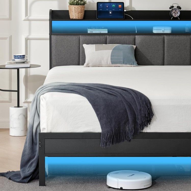 *Brand New* Z-hom Queen Bed Frame with LED Lights Headboard (Mattresses Available!)