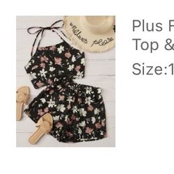Floral Print -knot Back Halter Top & Shorts