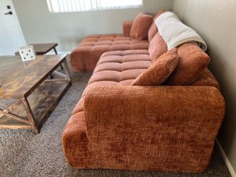Modern Rust-Orange Chenille L-Shape Cloud Sectional Boneless