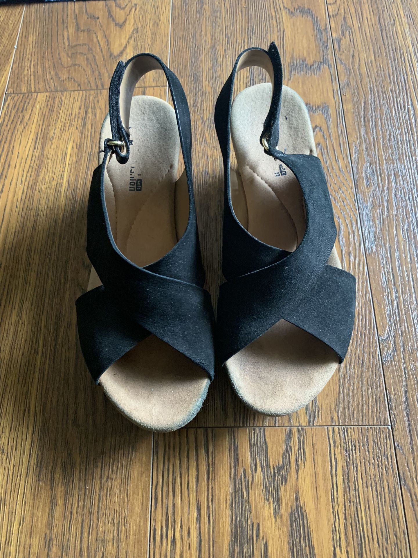 Black suede wedges