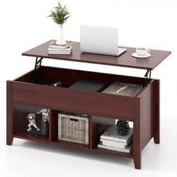 New Lift Top Coffee Table, Center Table with Lift Tabletop Hidden Compartment 3 Open Shelves