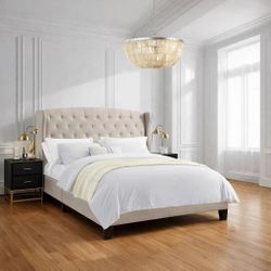 Queen size bed frame Wingback Bed/Tufted diamond  Headboard Adjustable Bed beige B-27