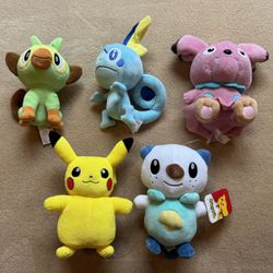 Pokemon Nintendo Plush Stuffie LOT Pikachu Oshawott Grookey Sobble Snubbull