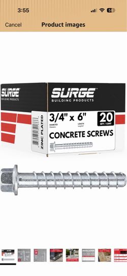 3/4" x 6" Zinc Plated Hex Large Diameter Concrete Anchor Lag (20pcs) 3/4 Concrete Screws Hex Washer Head Zinc Plated for Masonry, Block, or Brick