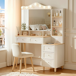 Homy Casa Grace 42" Makeup Vanity Desk Set with Hollywood Lighted Mirror