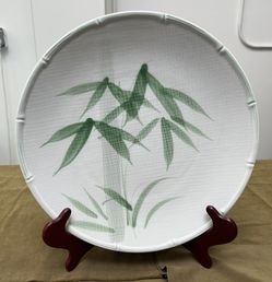 Japanese Large Round Ceramic Platter w/ Bamboo Design