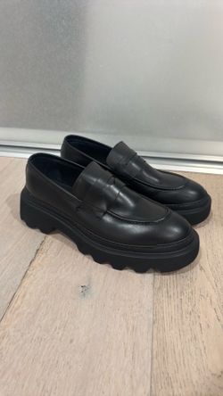 Men's platform Loafers Chunky Sole Black Genuine Leather Men Adult