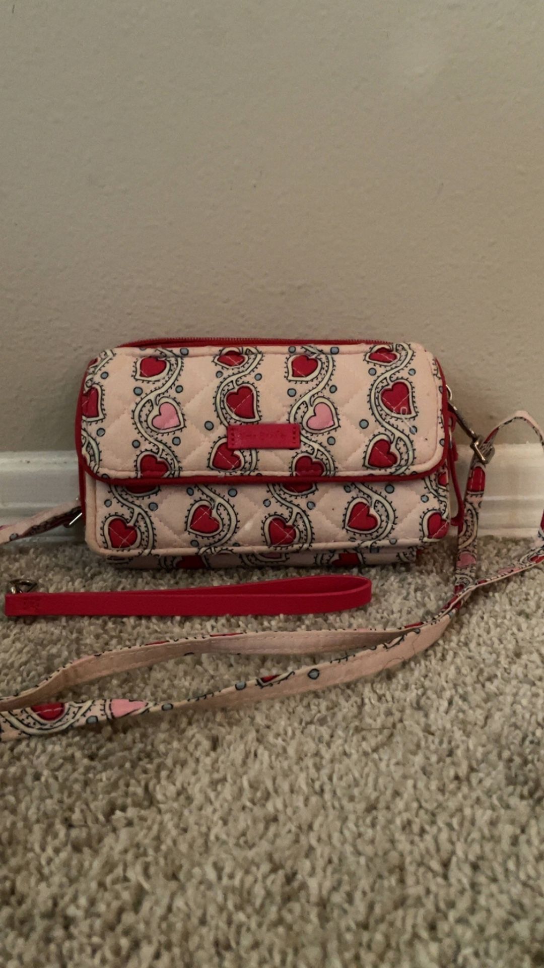 Vera Bradley Stitched Heart Vines All In One Pink Crossbody Bag