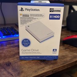 Seagate - Game Drive for PlayStation Consoles 5TB External USB 3.2 Gen 1 Portable Hard Drive with Blue LED Lighting - White