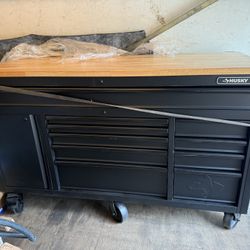 Husky 61 in. W x 26 in. D Heavy Duty 10-Drawer 1-Door  Workbench with Hardwood Top