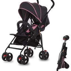 Dream On Me Vista Moonwalk Baby Stroller in Pink, Lightweight Infant Stroller with Compact Fold, Multi-Position Recline Umbrella Stroller with Canopy,