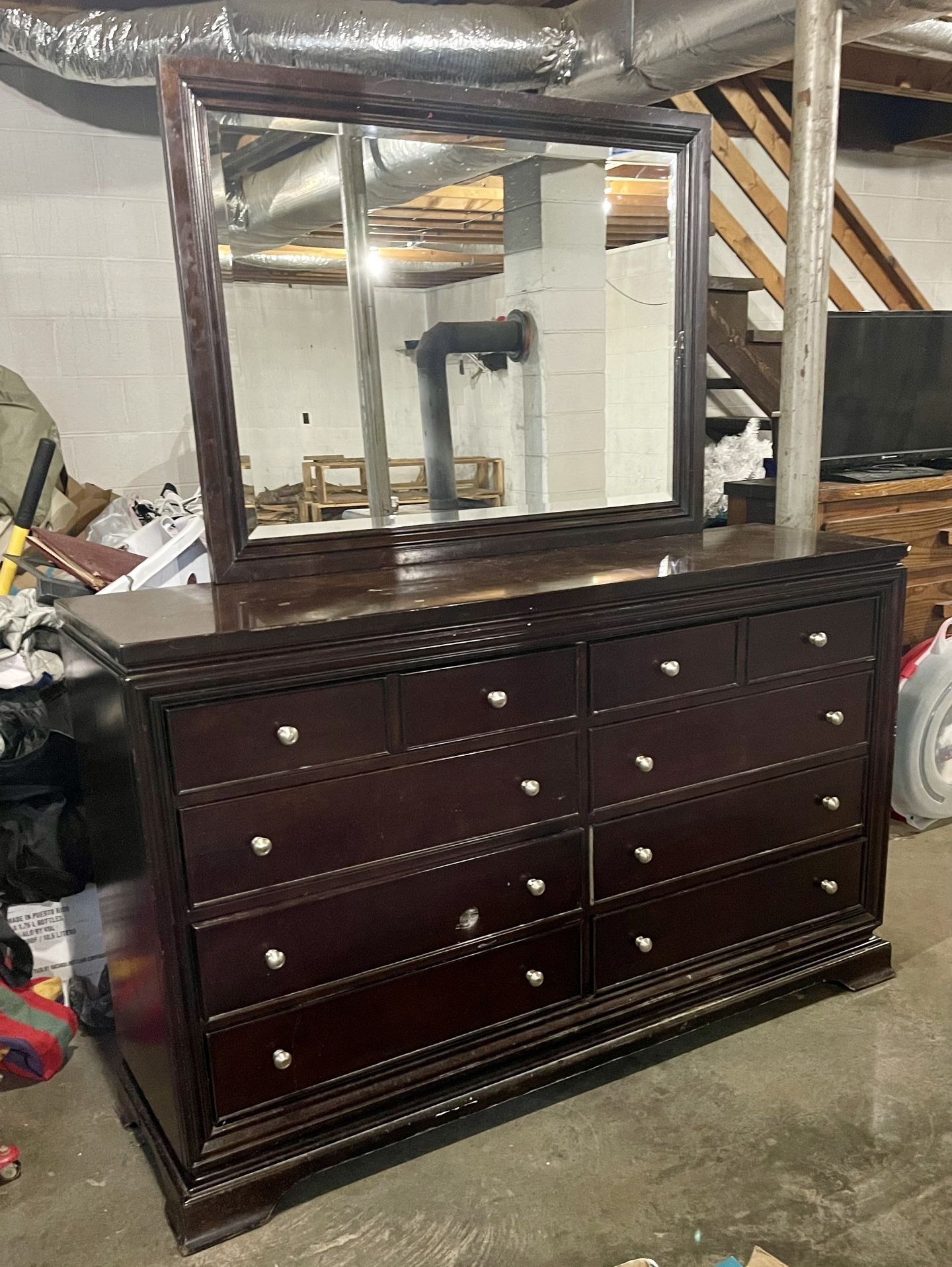 HEAVY SOLID WOOD DRESSER WITH MIRROR 