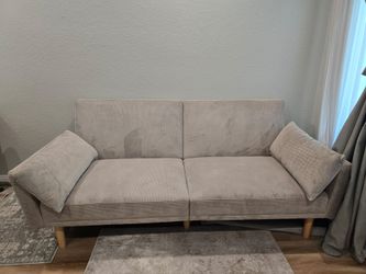 72" mid century futon corduroy taupe